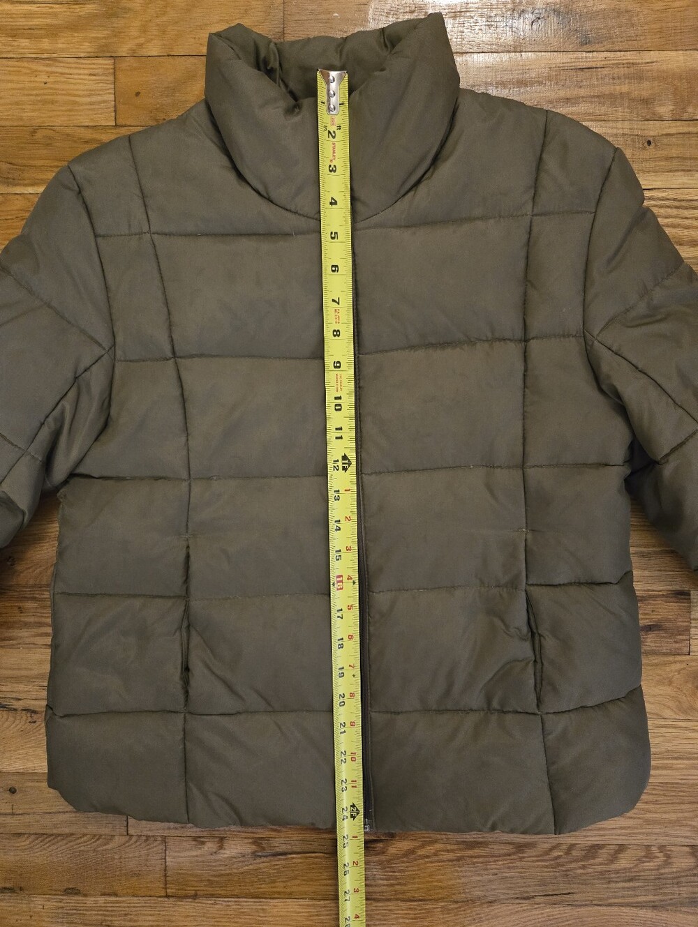 ZARA BASIC Olive Green Quilted Down Puffer Jacket Coat Warm Winter L - Picture 4 of 6